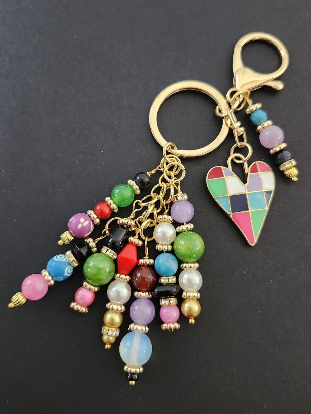 11.  Colorblock Heart Purse Charm or Keychain Opal Carnelian Stone Handcrafted